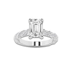 4.42 ctw Emerald Lab-Grown Diamond Twisted Band Engagement Ring in Platinum for Women | Colorless D, VVS1 Clarity, IGI Certified 4.00 ct Center Diamond
