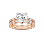 3.39 ctw Heart Lab-Grown Diamond Double Row Diamond Engagement Ring in 14K Rose Gold for Women | Colorless D, VVS1 Clarity, IGI Certified 2.50 ct Center Diamond