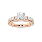 2.00 ctw Asscher Lab-Grown Diamond Split-Prong Set Side Stone Engagement Ring in 14K Rose Gold for Women | Colorless E, VS1 Clarity, IGI Certified 1.00 ct Center Diamond