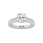 Kelly 3 ctw Round Lab Grown Diamond Pave Profile Side Stone Engagement Ring Platinum, E, VS1 | IGI Certified, 2 ct Center