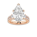 7.96 ctw Pear Lab-Grown Diamond Three Stone Double Row Engagement Ring in 14K Rose Gold for Women | D Color, VVS1 Clarity, IGI Certified 7.00 ct Center Diamond