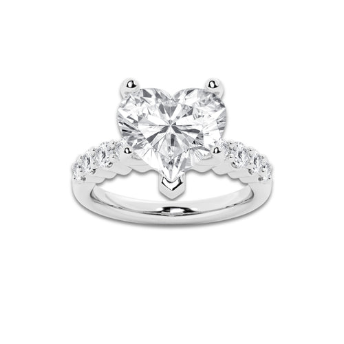 6.66 Ct Heart Lab-Grown Diamond Half Eternity Engagement Ring in 14K White Gold for Female, Colorless (D), VVS1 Clarity | IGI Certified, 6.00 Ct Center Diamond