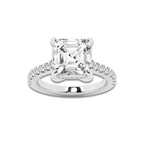 4.35 ctw Asscher Lab-Grown Diamond Hidden Halo Side Stone Engagement Ring in Platinum for Women | Colorless D, VVS1 Clarity, IGI Certified 4.00 ct Center Diamond