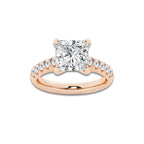 3.93 ctw Princess Lab-Grown Diamond Pave Engagement Ring in 14K Rose Gold for Women | D Color, VVS1 Clarity, IGI Certified 3.50 ct Center Diamond