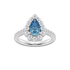 Auriga 2 ctw Pear Fancy Blue Lab Grown Diamond With Prong Set Frame Halo Engagement Ring 14K White Gold | 1 ct Center