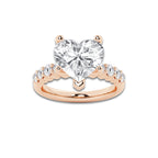7.66 Ct Heart Lab-Grown Diamond Half Eternity Engagement Ring in 14K Rose Gold for Female, Colorless (D), VVS1 Clarity | IGI Certified, 7.00 Ct Center Diamond