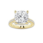 7.37 ctw Cushion Lab-Grown Diamond Hidden Halo Side Stone Engagement Ring in 18K Yellow Gold for Women | Colorless E, VS1 Clarity, IGI Certified 7.00 ct Center Diamond
