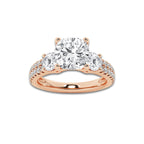 1.50 ctw Cushion Lab-Grown Diamond Three Stone Double Row Engagement Ring in 14K Rose Gold for Women | E Color, VS1 Clarity, IGI Certified 0.75 ct Center Diamond