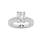 4.00 ctw Emerald Lab-Grown Diamond Split-Prong Set Side Stone Engagement Ring in Platinum for Women | Colorless D, VVS1 Clarity, IGI Certified 3.00 ct Center Diamond