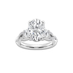 3.60 ctw Oval Lab-Grown Diamond Side Stone Engagement Ring in 14K White Gold for Women | Colorless D, VVS1 Clarity, IGI Certified 3.00 ct Center Diamond