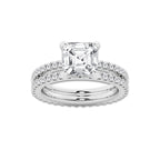 3.89 ctw Asscher Lab-Grown Diamond Double Row Diamond Engagement Ring in Platinum for Women | Colorless D, VVS1 Clarity, IGI Certified 3.00 ct Center Diamond