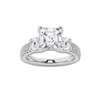 3.00 ctw Cushion Lab-Grown Diamond Three Stone Double Row Engagement Ring in 14K White Gold for Women | E Color, VS1 Clarity, IGI Certified 2.00 ct Center Diamond