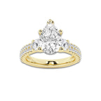 4.00 ctw Pear Lab-Grown Diamond Three Stone Double Row Engagement Ring in 14K Yellow Gold for Women | D Color, VVS1 Clarity, IGI Certified 3.00 ct Center Diamond