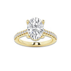 3.29 ctw Oval Lab-Grown Diamond Hidden Halo Side Stone Engagement Ring in 18K Yellow Gold for Women | Colorless D, VVS1 Clarity, IGI Certified 3.00 ct Center Diamond