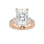8.96 ctw Radiant Lab-Grown Diamond Three Stone Double Row Engagement Ring in 14K Rose Gold for Women | D Color, VVS1 Clarity, IGI Certified 8.00 ct Center Diamond