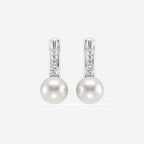 5.5 - 6.0 mm Cultured Freshwater Pearl and 1/10 ctw Lab Grown Diamond Leverback Drop Earrings 14K White Gold