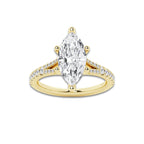 3.33 ctw Marquise Lab-Grown Diamond Split Shank Side Stone Engagement Ring in 14K Yellow Gold for Women | Colorless D, VVS1 Clarity, IGI Certified 3.00 ct Center Diamond