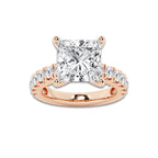 7.00 ctw Princess Lab-Grown Diamond Split-Prong Set Side Stone Engagement Ring in 14K Rose Gold for Women | Colorless E, VS1 Clarity, IGI Certified 6.00 ct Center Diamond
