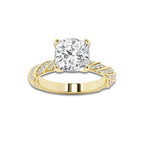 4.42 ctw Cushion Lab-Grown Diamond Twisted Band Engagement Ring in 14K Yellow Gold for Women | Colorless E, VS1 Clarity, IGI Certified 4.00 ct Center Diamond