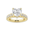 2.50 ctw Heart Lab-Grown Diamond Split-Prong Set Side Stone Engagement Ring in 14K Yellow Gold for Women | Colorless E, VS1 Clarity, IGI Certified 1.50 ct Center Diamond