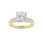 3.54 ctw Cushion Lab-Grown Diamond Side Stone Engagement Ring in 14K Yellow Gold for Women | Colorless D, VVS1 Clarity, IGI Certified 3.00 Ct Center Diamond