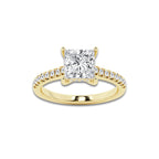 2.25 ctw Princess Lab-Grown Diamond Hidden Halo Side Stone Engagement Ring in 18K Yellow Gold for Women | Colorless D, VVS1 Clarity, IGI Certified 2.00 ct Center Diamond