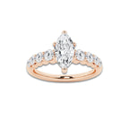 1.29 Ct Marquise Lab-Grown Diamond Half Eternity Engagement Ring in 14K Rose Gold for Female, Colorless (E), VS1 Clarity | IGI Certified, 0.75 Ct Center Diamond