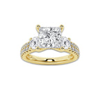 1.50 ctw Princess Lab-Grown Diamond Three Stone Double Row Engagement Ring in 14K Yellow Gold for Women | E Color, VS1 Clarity, IGI Certified 0.75 ct Center Diamond