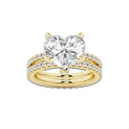 6.22 ctw Heart Lab-Grown Diamond Double Row Diamond Engagement Ring in 14K Yellow Gold for Women | Colorless E, VS1 Clarity, IGI Certified 5.00 ct Center Diamond