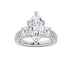 3.00 ctw Marquise Lab-Grown Diamond Three Stone Double Row Engagement Ring in 14K White Gold for Women | D Color, VVS1 Clarity, IGI Certified 2.00 ct Center Diamond