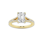 2.83 ctw Emerald Lab-Grown Diamond Split Shank Side Stone Engagement Ring in 14K Yellow Gold for Women | Colorless E, VS1 Clarity, IGI Certified 2.50 ct Center Diamond