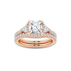 3 1/4 ctw Asscher Lab Grown Diamond Three-Stone Bridal Set 14K Rose Gold, E, VS1 | 2 ct Center