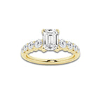 1.54 Ct Emerald Lab-Grown Diamond Half Eternity Engagement Ring in 14K Yellow Gold for Female, Colorless (D), VVS1 Clarity | IGI Certified, 1.00 Ct Center Diamond