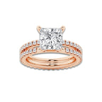 3.89 ctw Princess Lab-Grown Diamond Double Row Diamond Engagement Ring in 14K Rose Gold for Women | Colorless D, VVS1 Clarity, IGI Certified 3.00 ct Center Diamond