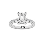 2.25 ctw Emerald Lab-Grown Diamond Hidden Halo Side Stone Engagement Ring in 18K White Gold for Women | Colorless D, VVS1 Clarity, IGI Certified 2.00 ct Center Diamond