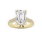4.35 ctw Emerald Lab-Grown Diamond Hidden Halo Side Stone Engagement Ring in 18K Yellow Gold for Women | Colorless E, VS1 Clarity, IGI Certified 4.00 ct Center Diamond