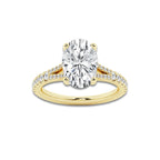 7.66 ctw Oval Lab-Grown Diamond Split Shank Side Stone Engagement Ring in 14K Yellow Gold for Women | Colorless E, VS1 Clarity, IGI Certified 7.00 ct Center Diamond