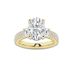 4.00 ctw Oval Lab-Grown Diamond Three Stone Double Row Engagement Ring in 14K Yellow Gold for Women | D Color, VVS1 Clarity, IGI Certified 3.00 ct Center Diamond