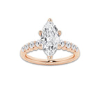 3.04 Ct Marquise Lab-Grown Diamond Half Eternity Engagement Ring in 14K Rose Gold for Female, Colorless (E), VS1 Clarity | IGI Certified, 2.50 Ct Center Diamond