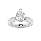 4.00 ctw Pear Lab-Grown Diamond Split-Prong Set Side Stone Engagement Ring in 14K White Gold for Women | Colorless D, VVS1 Clarity, IGI Certified 3.00 ct Center Diamond