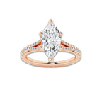 2.83 ctw Marquise Lab-Grown Diamond Split Shank Side Stone Engagement Ring in 14K Rose Gold for Women | Colorless E, VS1 Clarity, IGI Certified 2.50 ct Center Diamond