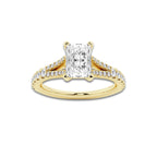 1.08 ctw Radiant Lab-Grown Diamond Split Shank Side Stone Engagement Ring in 14K Yellow Gold for Women | Colorless E, VS1 Clarity, IGI Certified 0.75 ct Center Diamond
