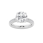 3.93 ctw Round Lab-Grown Diamond Pave Engagement Ring in 14K White Gold for Women | E Color, VS1 Clarity, IGI Certified 3.50 ct Center Diamond