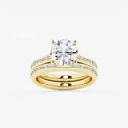 Synergy 3 3/4 ctw Round Lab Grown Diamond Baguette and Princess Side Stone Bridal Set 14K Yellow Gold, E, VS1 | IGI Certified, 3 ct Center