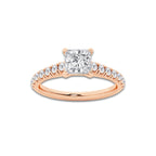 0.89 ctw Princess Lab-Grown Diamond Pave Engagement Ring in 14K Rose Gold for Women | E Color, VS1 Clarity, IGI Certified 0.50 ct Center Diamond