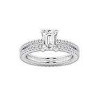 2.19 ctw Emerald Lab-Grown Diamond Double Row Diamond Engagement Ring in Platinum for Women | Colorless D, VVS1 Clarity, IGI Certified 1.50 ct Center Diamond