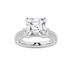 5.96 ctw Asscher Lab-Grown Diamond Three Stone Double Row Engagement Ring in 14K White Gold for Women | E Color, VS1 Clarity, IGI Certified 5.00 ct Center Diamond