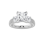 3.00 ctw Asscher Lab-Grown Diamond Three Stone Double Row Engagement Ring in 14K White Gold for Women | D Color, VVS1 Clarity, IGI Certified 2.00 ct Center Diamond