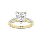 5.66 Ct Heart Lab-Grown Diamond Half Eternity Engagement Ring in 14K Yellow Gold for Female, Colorless (E), VS1 Clarity | IGI Certified, 5.00 Ct Center Diamond
