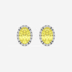 2 1/4 ctw Oval Lab Grown Diamond Fancy Yellow Shadow Halo Stud Earrings 14K White Gold
